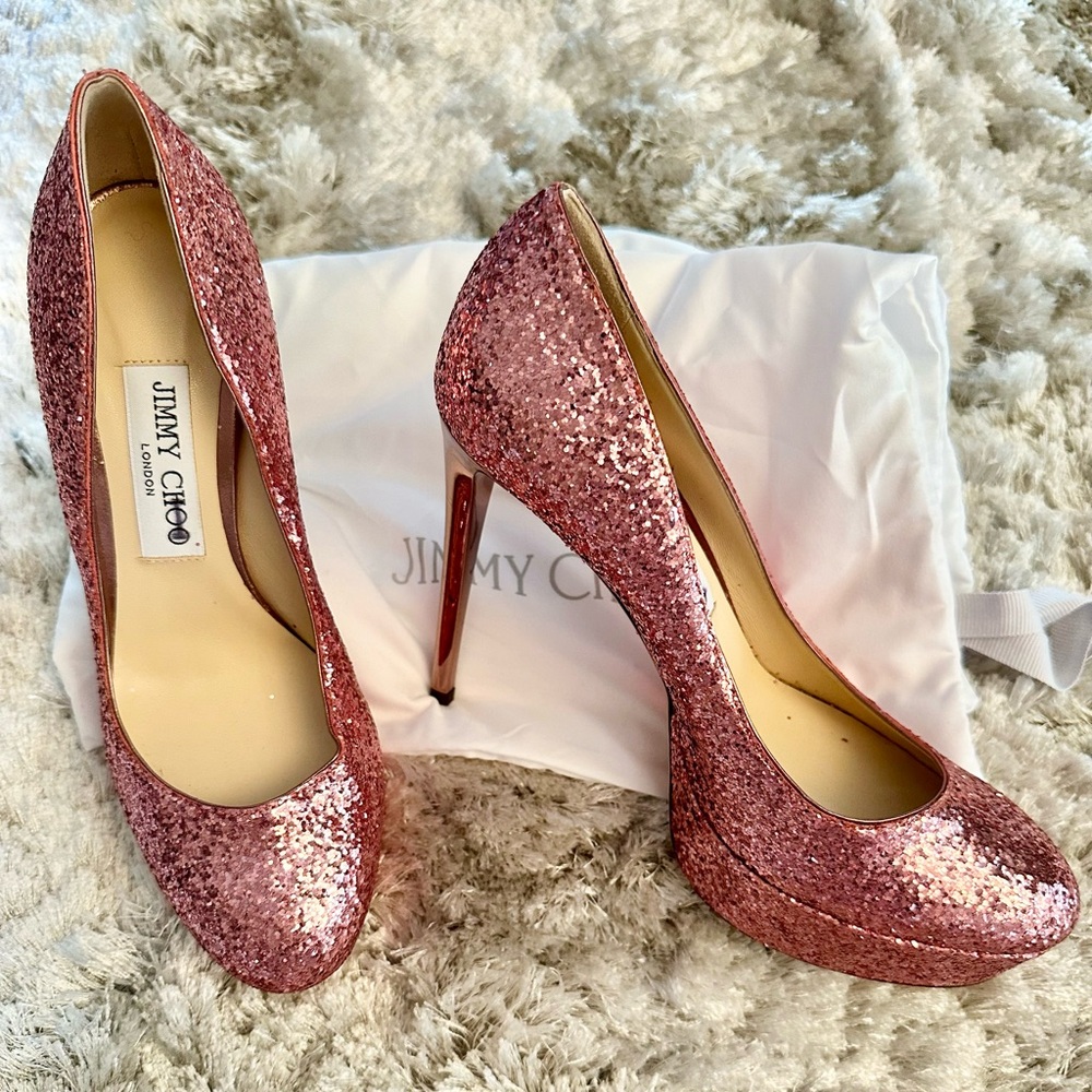 Brand New Authentic Jimmy Choo Ellis 120 Galactica Glitter Candyfloss Heels